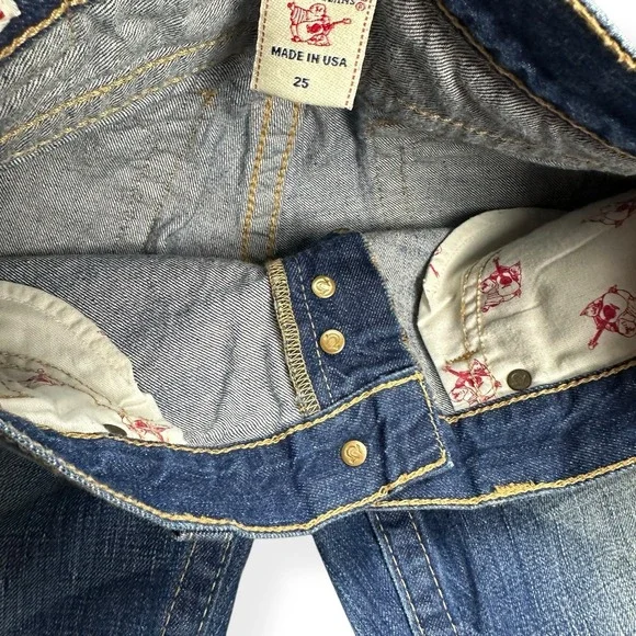 VTG True Religion Size 25 Brianna Baja Boyfriend Button-Fly Serape Patched Jeans